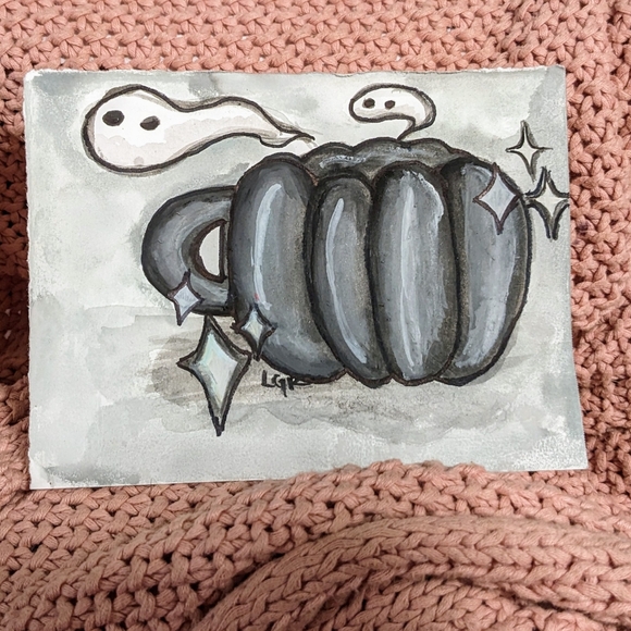 Anthropologie Iridescent Black Pumpkin Mug//GUC// comes with free painting - Picture 9 of 9